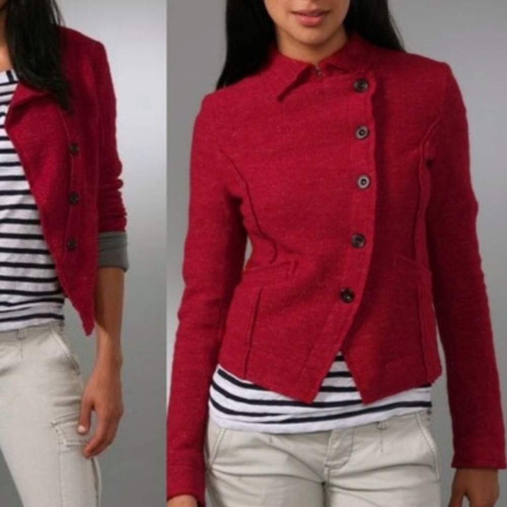 Free People Red Scrunch Sergeant Jacket